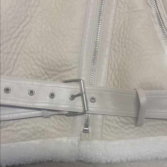 Fitaylor Women's Cream Shearling Moto Jacket Size M - Picture 4 of 7